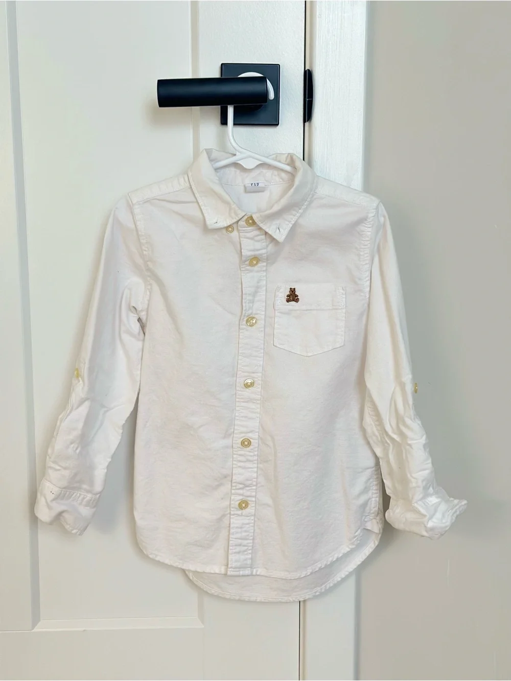 GAP White Button-Down Shirt with Embroidered Bear